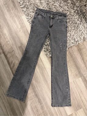 SHEIN Gray Flare Jeans with Subtle Distress